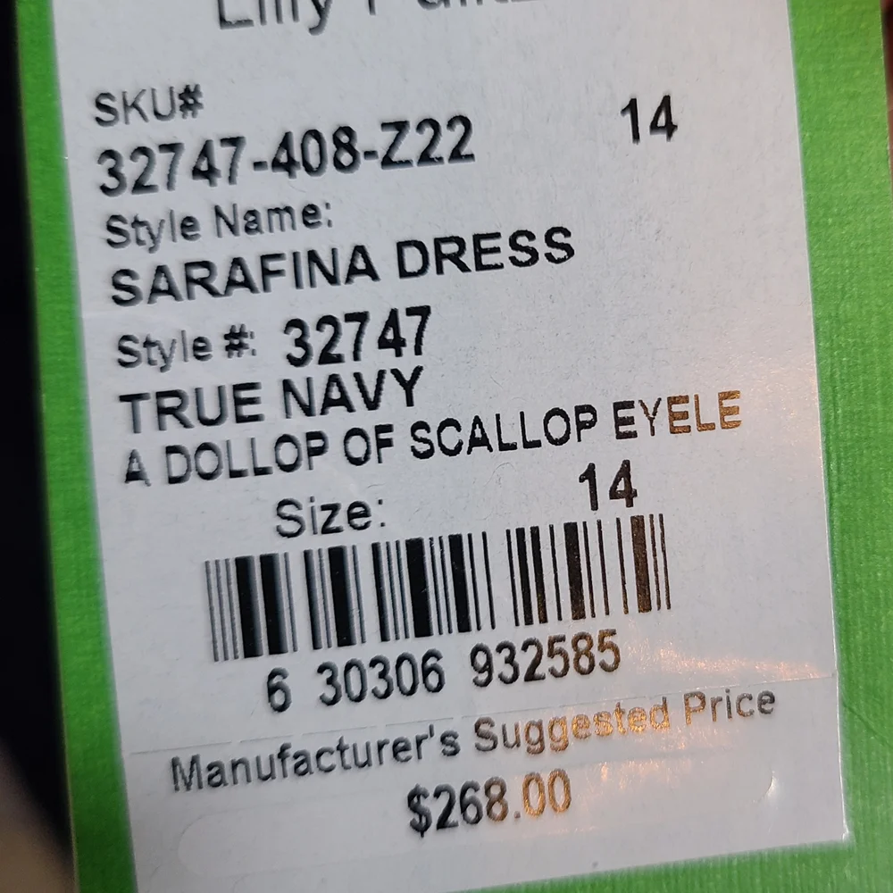 Lilly Pultizer True Navy Blue Cotton Sarafina Dress Dollop Of Scallop NWT Sz 14 - Picture 2 of 11